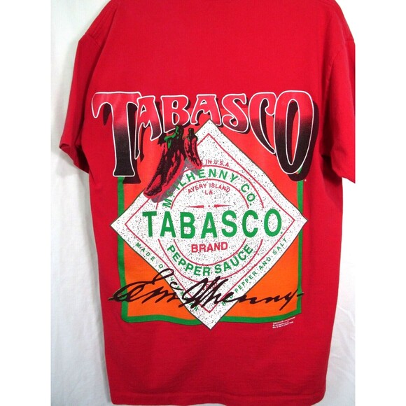 Tabasco Sauce Front & Back Graphic 1994 Short Sleeve T Shirt Size Large EUC